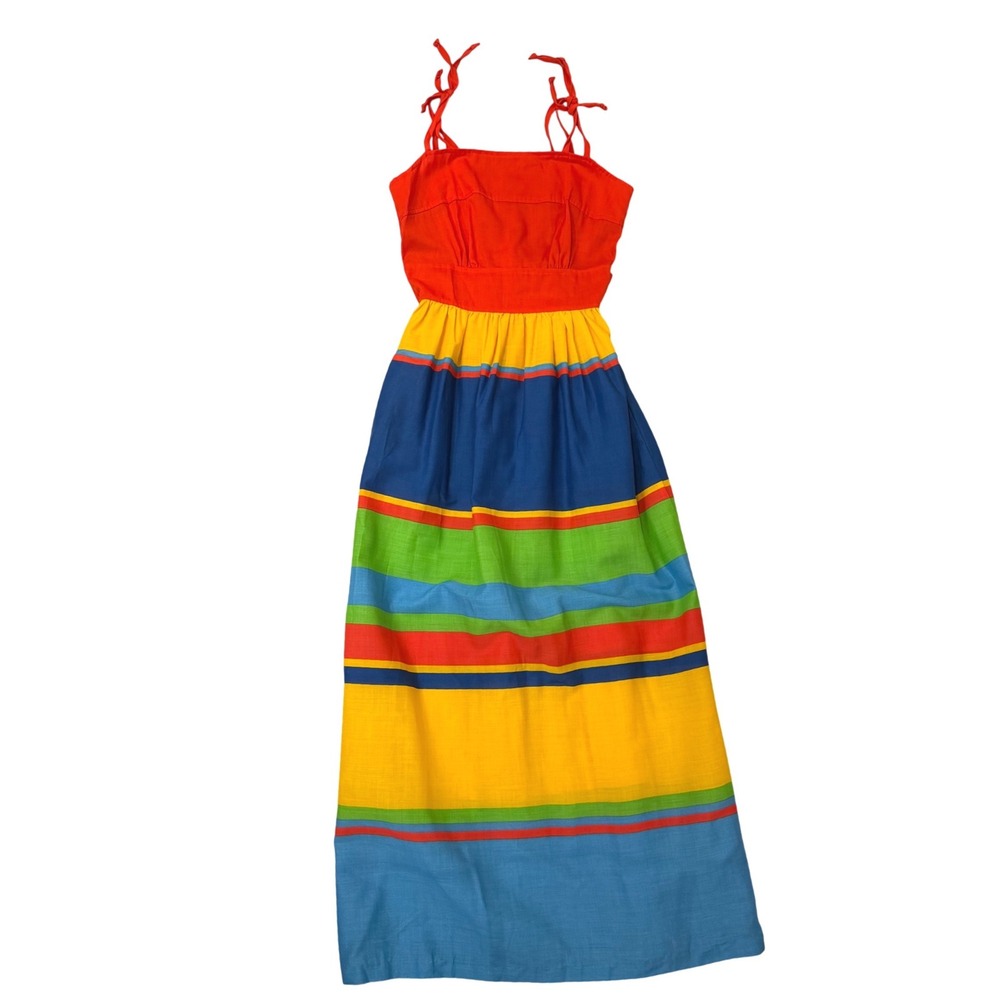 Vtg 70s Sears The Great Entertainers Rainbow Striped Sundress Maxi Mod 10 NWOT